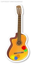 Acoustic Guitar Daisy Flowers Vintage Retro Car Truck Bumper Sticker Decal 4&quot; - £3.35 GBP