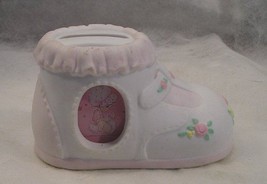 Vintage 1996 White Baby Shoe Piggy Bank - New &amp; Unused 4 1/2&quot; X 2 1/2&quot; X 2 1/4&quot; - £3.86 GBP