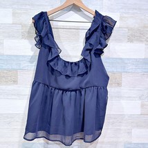 Banana Republic Ruffle Chiffon Sleeveless Top Navy Blue Tie Back Womens XL - $34.64