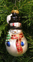 HAND BLOWN MERCURY STYLE GLASS SNOWMAN w/TOP HAT CHRISTMAS TREE ORNAMENT - $8.88