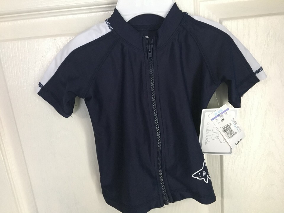 Boy&#39;s Zippered Front Swim Dark Blue/White w/Shark Top 6 Month *NEW W/TAG... - $7.99