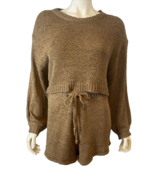THANNE Brown Knit Cropped Sweater and Shorts Set, Women&#39;s Size M/L - $23.74