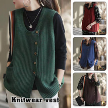 Lady Knitted Button Vest Waistcoat Sleeveless Jumper Sweater Tank Top Ca... - £11.37 GBP