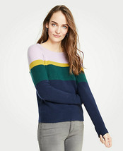 New Ann Taylor Striped Purple Navy Green Crew Neck Long Sleeve Sweater Top XS L - £31.31 GBP