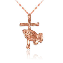 10K Rose Gold Praying Hands Cross DC Charm Necklace - £56.31 GBP+