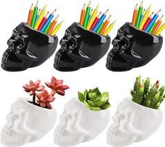 Wuweot 6 Pack Ceramic Skull Shaped Succulent Pots, Small Cool Cactus Vase Flower - £33.52 GBP