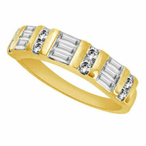 0.75CT Round &amp; Baguette Simu Diamond Engagement Band Ring 14K Yellow Gold Over - £98.68 GBP