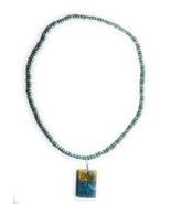 Teal and Gold Glass Seed Bead Stretchy Necklace with Teal and Gold Resin... - $12.99