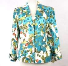 RQT Blazer Jacket womens size 8 floral blue woven unlined - £23.18 GBP