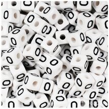 BeadTin White Opaque 10mm Cube Plastic Alphabet Beads- Black Letter O (2... - $2.09
