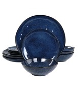 Elama Samara 12 Piece Stoneware Dinnerware Set in Blue - $96.17