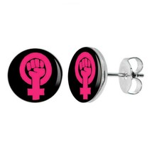 GIRL POWER FIST EARRINGS 10mm Stainless Steel Stud Resist Feminist Resis... - $6.95
