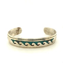Vtg Sterling Native American Navajo Inlay Multi Stone Waves Cuff Bracelet 6 1/2 - £87.31 GBP