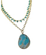 Gold Turquoise beaded Dainty necklace Turquoise Pendant Boho chain Layer... - £50.41 GBP