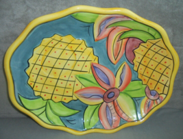 Vintage Clay Art &quot;Lanai&quot; Hand Painted Platter 1998 Floral Ceramic Yellow DEFECT - £8.11 GBP
