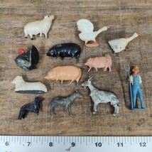 Vintage Diecast Metal Made In England Barnyard Animals With Farmer Lot Pigs Goat - £31.97 GBP
