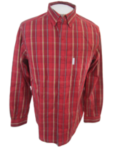 Columbia Men shirt l/s p2p 23 M red plaid cotton button down collar dress xmas - £15.56 GBP