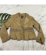 Womens Vintage Y2k Suede Jacket Size M Tan Brown Crochet Trim Leather Bl... - $62.27 CAD