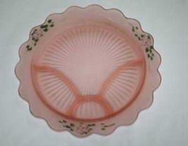 Anchor Hocking Mayfair Pink Frost Satin HP Roses 13" Divided Platter #2234 - $34.00