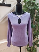 New York &amp; Company Womens Purple Keyhole Round Neck Pullover Sweater Size Medium - £21.34 GBP