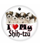 I LOVE MY SHIH-TZU DOG PUPPY 3&quot; SAFETY PIN BACK BUTTON - $6.29