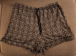 Vtg Sz L Drawstring Leopard Animal Print Sleep Lounge Cotton Knit Shorts - £8.09 GBP