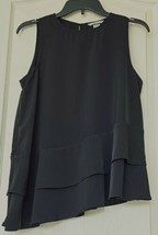 H&amp;M Black Sleeveless Blouse with 2 Ruffles, Button Closure Back, Size 12 - £12.45 GBP