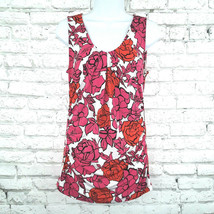 New York &amp; Company Womens Blouse Medium Pink Red Orange Floral Roses Str... - $17.99