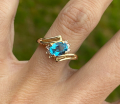 2Ct Oval Cut Lab-Created Blue Topaz Halo Engagement Ring 14K Yellow Gold Plated - £88.13 GBP
