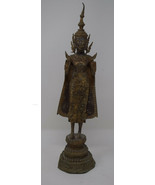 Buddha Statue Standing Thailand Khmer Rattanakosin Gilt Bronze 15.5&quot; - £348.88 GBP