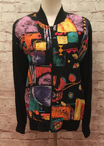 Vintage Saint Germain Paris Full Zip Jacket Black Abstract Rayon Women’s Medium - £30.50 GBP