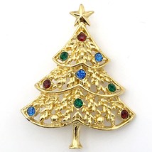 EISENBERG ICE vintage Christmas tree pin - goldtone multicolor rhineston... - $30.00