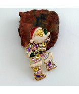 Santa Brooch Gold Tone with Multi-Colored Rhinestones - £7.99 GBP