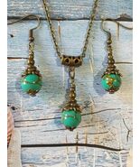 RARE Green Azurite bronze jewelry set bronze green set earrings necklace... - $73.24 CAD
