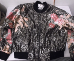 VINTAGE CARTE 80s WOMENS BLACK GOLD SPECKLED PINK FLORAL WINDBREAKER JAC... - $21.47