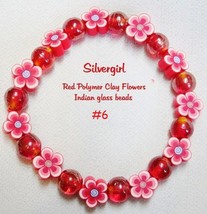 Polymer Clay Flower Glass Stretch Bracelet Lots of Colors  - £9.64 GBP