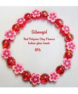 Polymer Clay Flower Glass Stretch Bracelet Lots of Colors  - $16.41 CAD