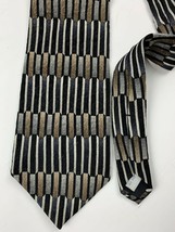 Pierre Cardin Men&#39;s Silk NeckTie Tie black brown cream geometric - £8.93 GBP