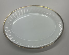 Fire King 9x12” Oval Platter Swirl Milk Glass Gold Trim Anchor Hocking - $8.55