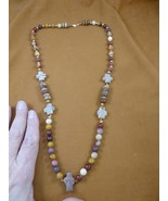 CR510-1 Fairy Stone CHRISTIAN 5 CROSS Lucky Crystal 28&quot; Mookaite jasper ... - $123.99