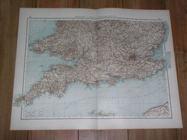 1905 Original Antique Large Map Of England Cornwall London Devon Sussex Kent - £22.02 GBP