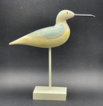 Shore Bird with Very Long Pointy Beak on Pedestal 10.5&quot; Tall Teal Beach ... - £10.99 GBP
