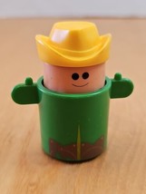 Vintage 1982 KuSan Squeakies Toys Cowboy Green Body Yellow Hat Works Great - $12.86