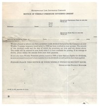 Met Leben Insurance Kredit Dividend Kredit Form 1959 - £24.29 GBP