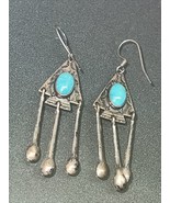 vintage Old Style Turquoise and Silver Chandelier Earrings 925 - $225.76 CAD