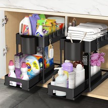 2 Pack Under Sink Organizers And Storage,2 Tier Under Bathroom Kitchen Sink Orga - £32.57 GBP