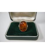 Women&#39;s Vintage 835 Sterling Silver Oval Amber Ring Size 7 Weight 5.85 G... - £66.49 GBP