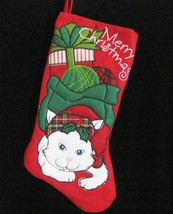 Christmas Stocking Cat Kitten Kitty Cat Animal Pet  Appliqued Gift  Holl... - $19.34
