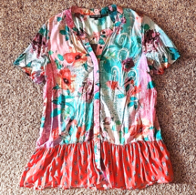 Small Tolani Collection Mixed Print Tunic Top Hidden Button Front Casual... - £22.39 GBP