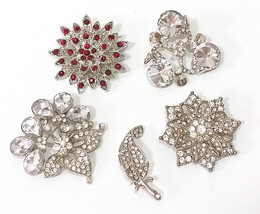 5pc /Lot Rudy Red &amp; Clear White Rhinestone brooch pin Silver Plated Comb 35 - £11.25 GBP